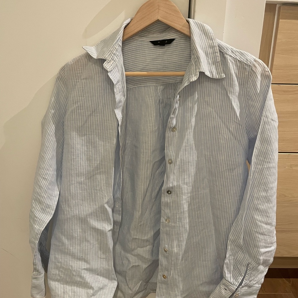 Massimo Dutti Blue and White Striped Shirt